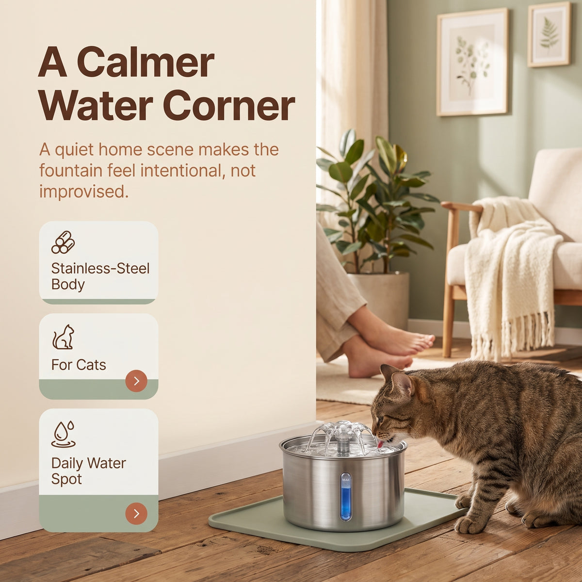 PawNovi Stainless Steel Cat Water Fountain — PawNovi